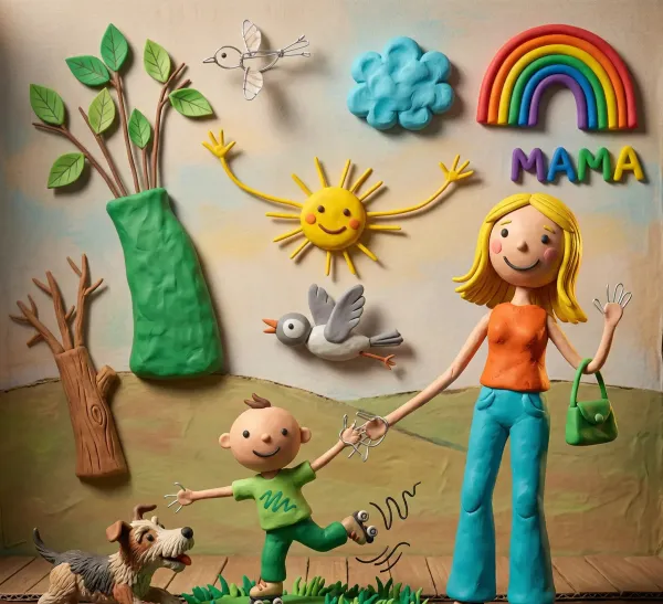 Child's drawing transformed into claymation style with a tactile, sculpted look