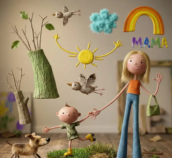 Child's drawing digitally enhanced while preserving the original style exactly as drawn