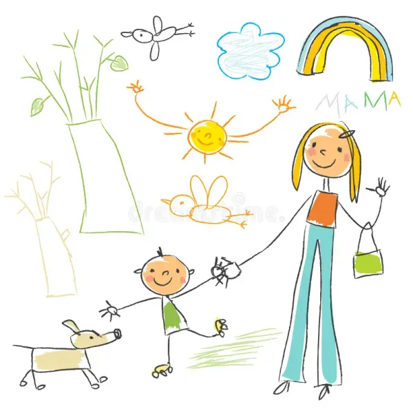 A child's hand-drawn sketch used as the source for AI style transformations