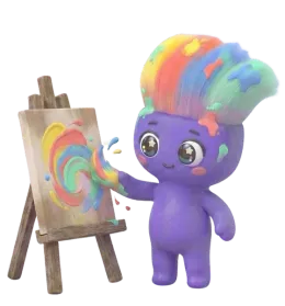 Sparky, the DrawToLife mascot, painting a child's animated drawing