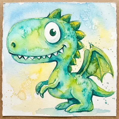 Child's drawing transformed into watercolour style with soft flowing washes of color
